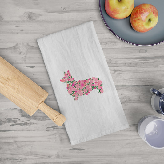 Floral Corgi Tea Towel