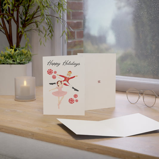 Ballerina & Nutcracker Peppermint Print 5" x 7" Standard Folded Greeting Card