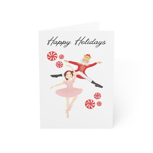 Ballerina & Nutcracker Peppermint Print 5" x 7" Standard Folded Greeting Card