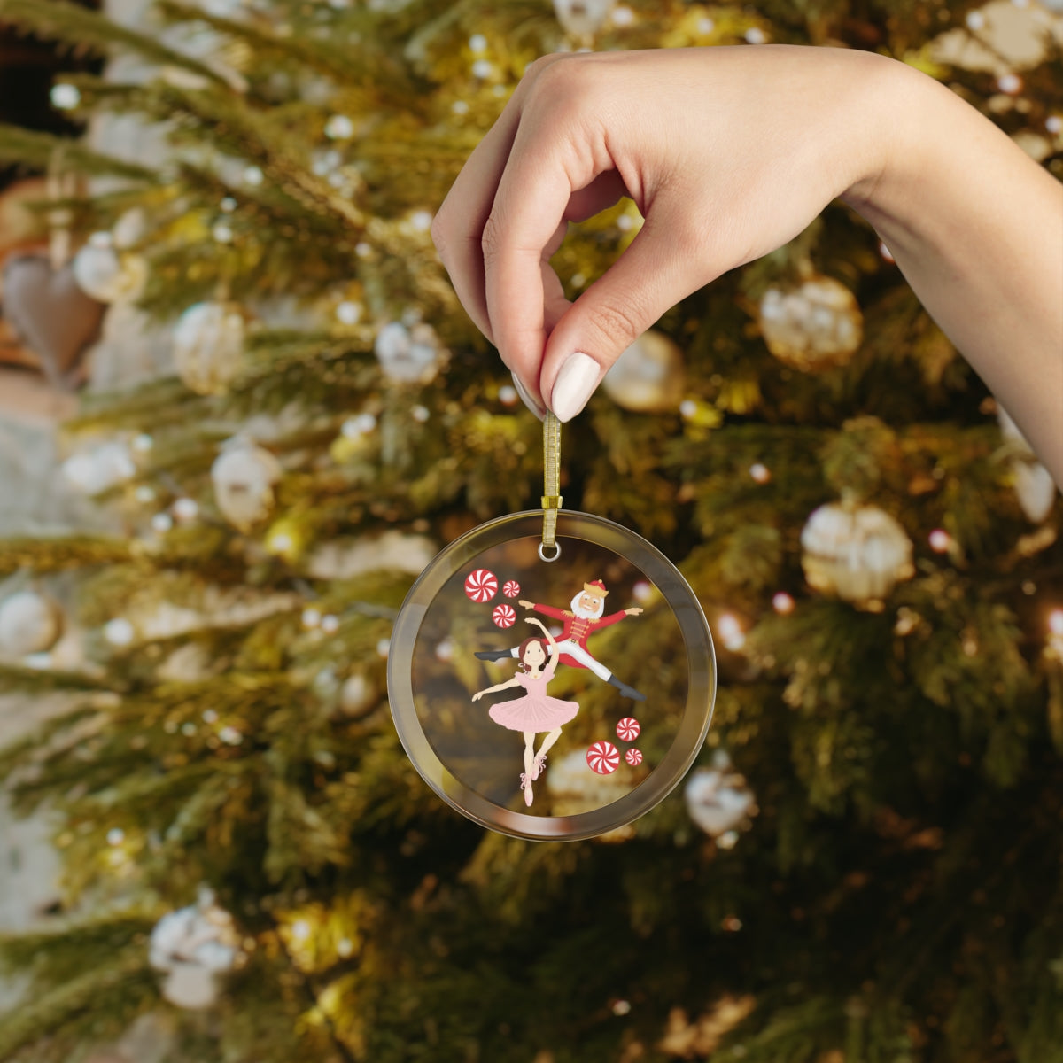Ballerina & Nutcracker Glass Ornament