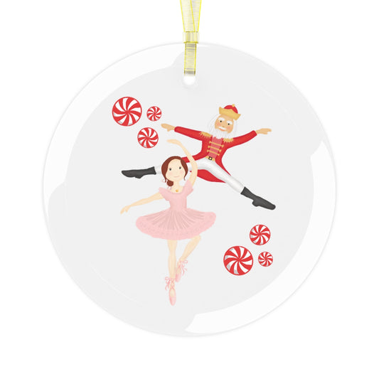 Ballerina & Nutcracker Glass Ornament