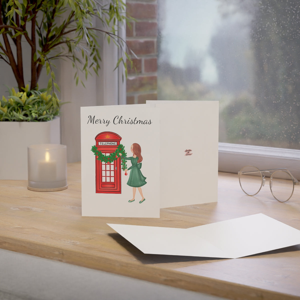 Deck the Booth with Boughs of Holly London Christmas 5" x 7" Folded Greeting Cards