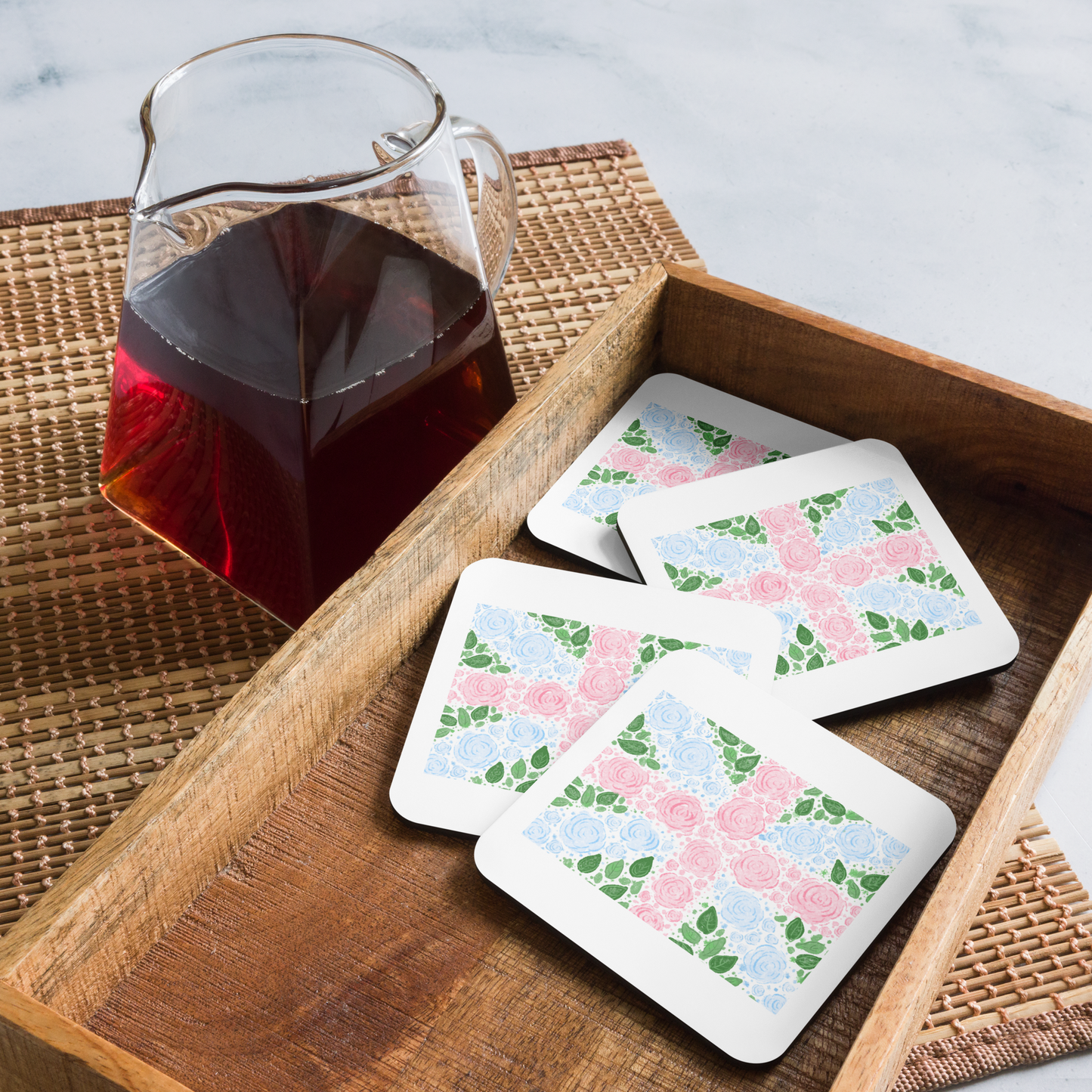 Floral Flag English Rose Coaster (Individual Coaster - 1 Unit)