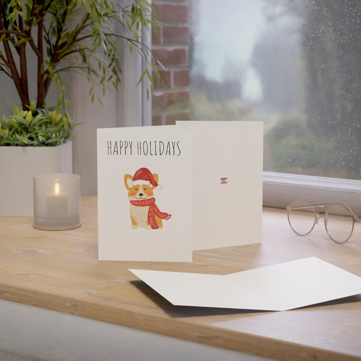 Christmas Corgi 5" x 7"  Folded Greeting Cards