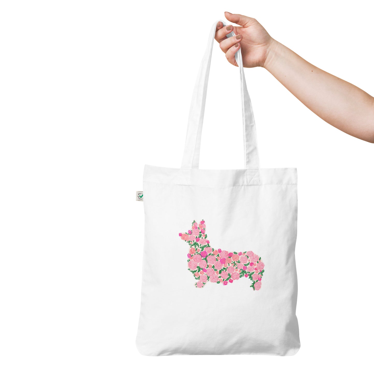Corgi Floral Print Organic Tote Bag