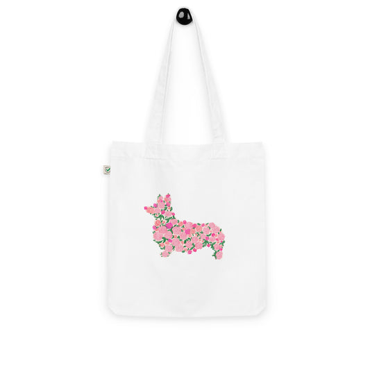 Corgi Floral Print Organic Tote Bag