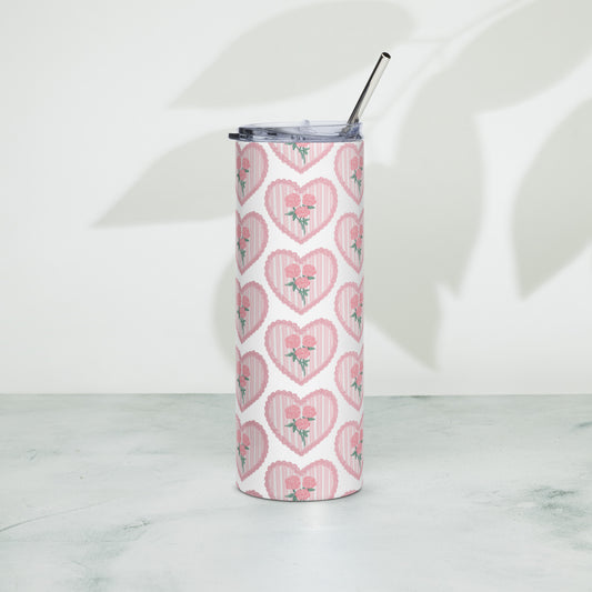 Stems & Stripes Heart Print Stainless Steel 20 oz Tumbler