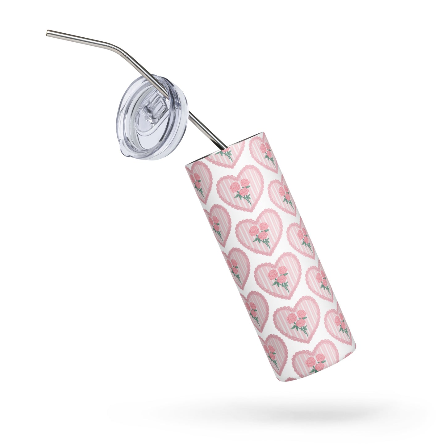 Stems & Stripes Heart Print Stainless Steel 20 oz Tumbler