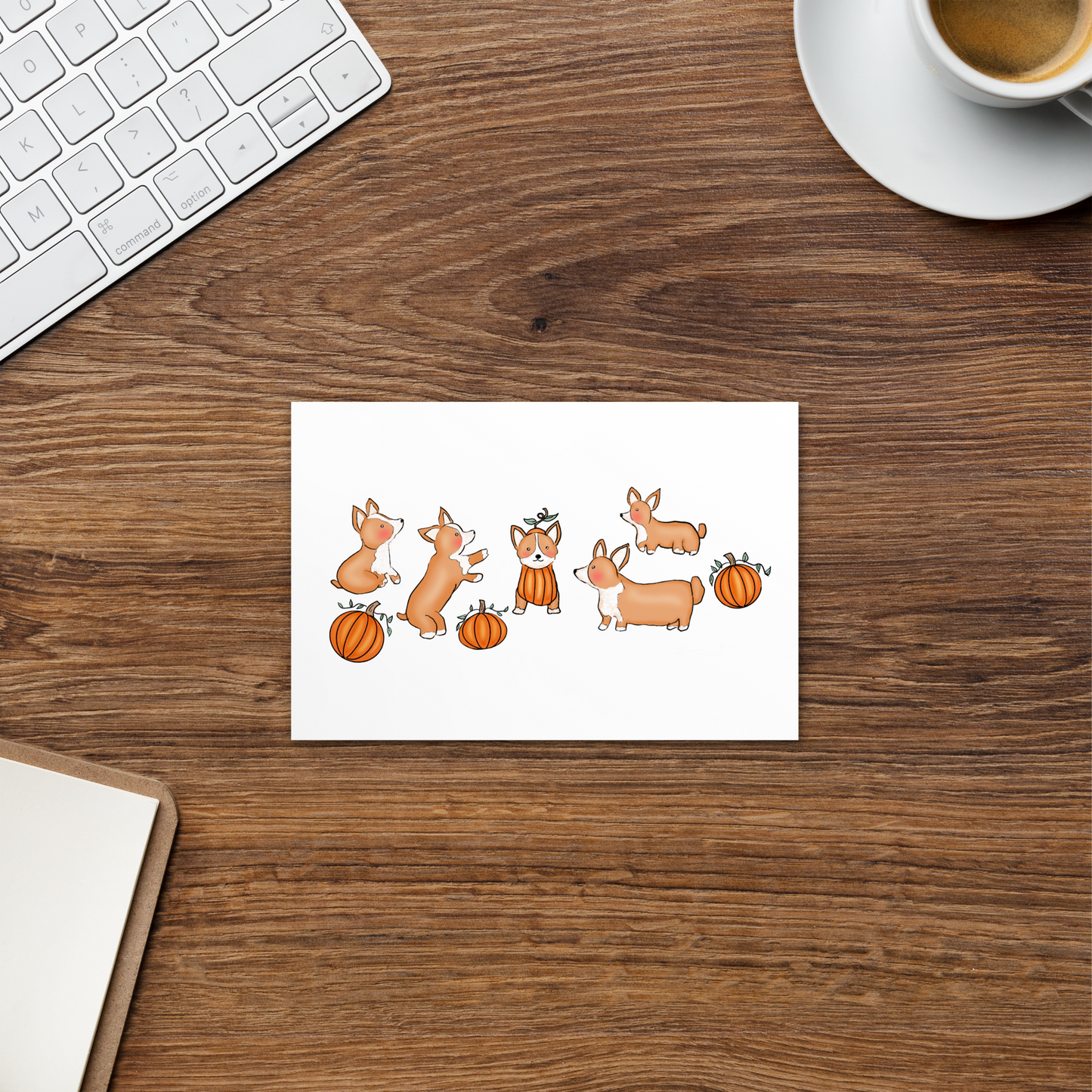 Pumpkins & Pups Corgi Postcard