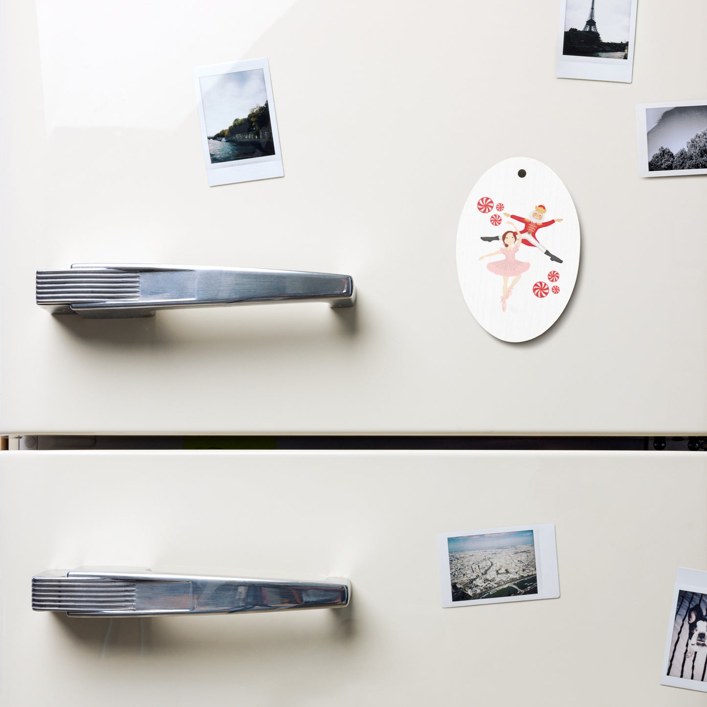 Ballerina & Nutcracker Peppermint Print Rustic Wooden Ornament