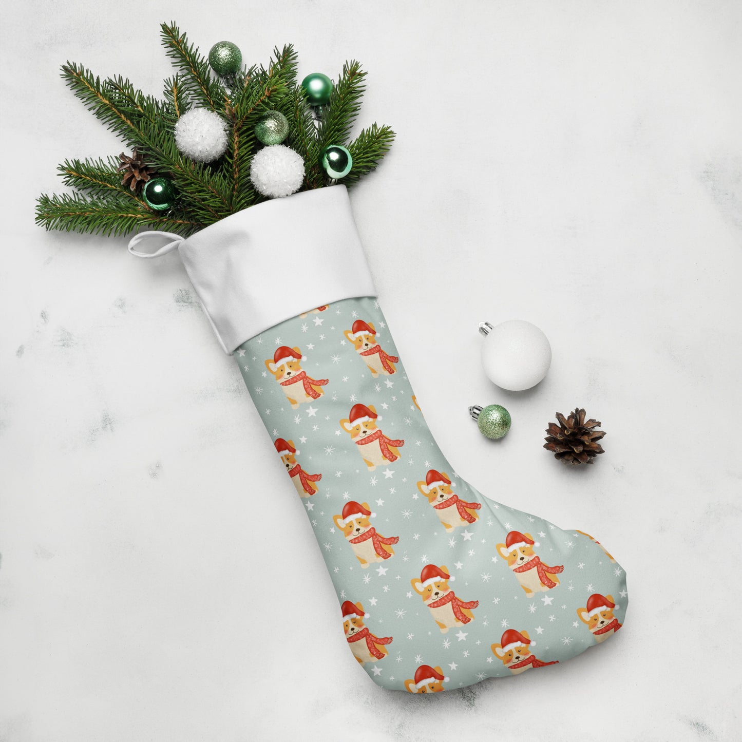 Christmas Corgi Print Stocking