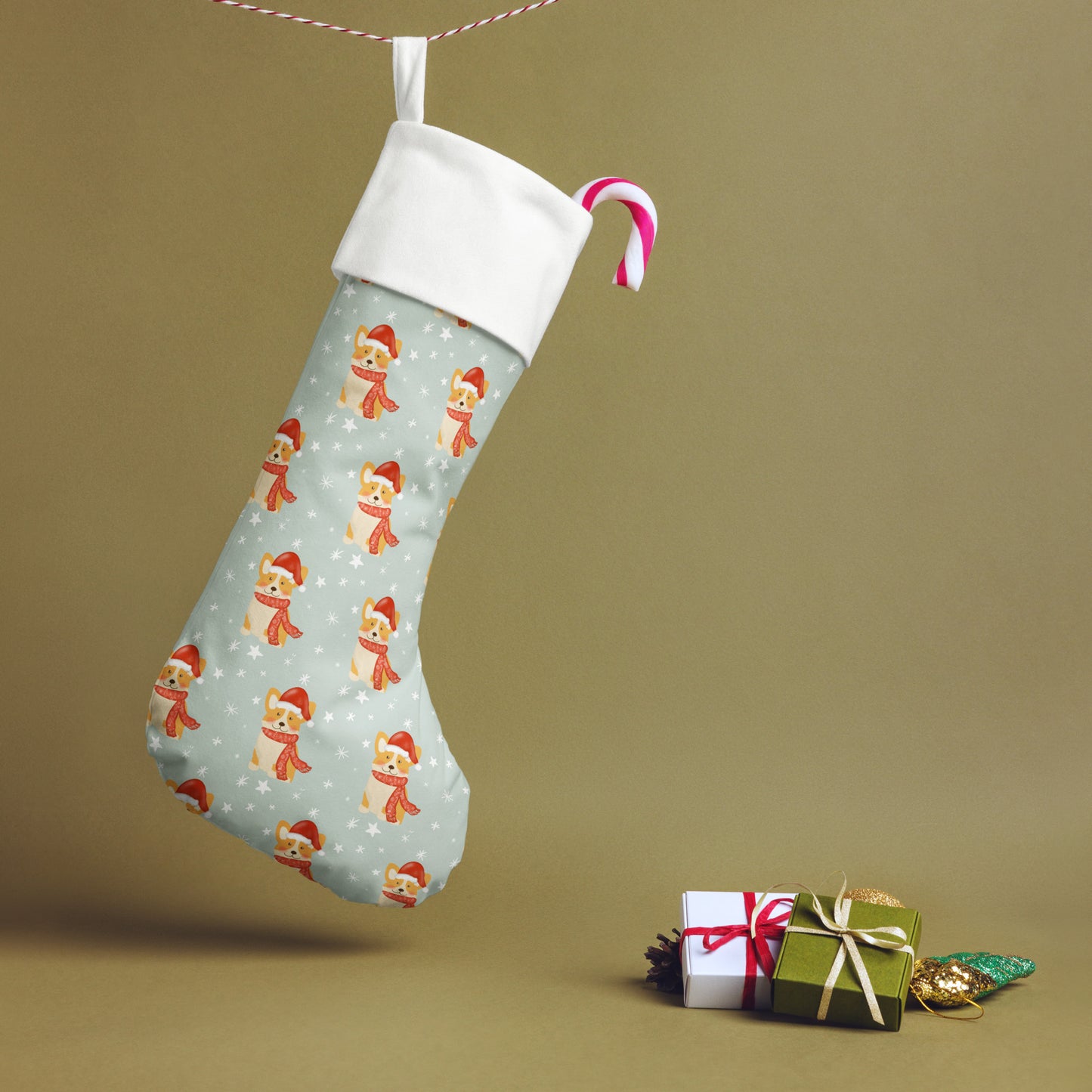 Christmas Corgi Print Stocking