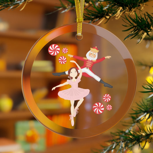 Ballerina & Nutcracker Glass Ornament
