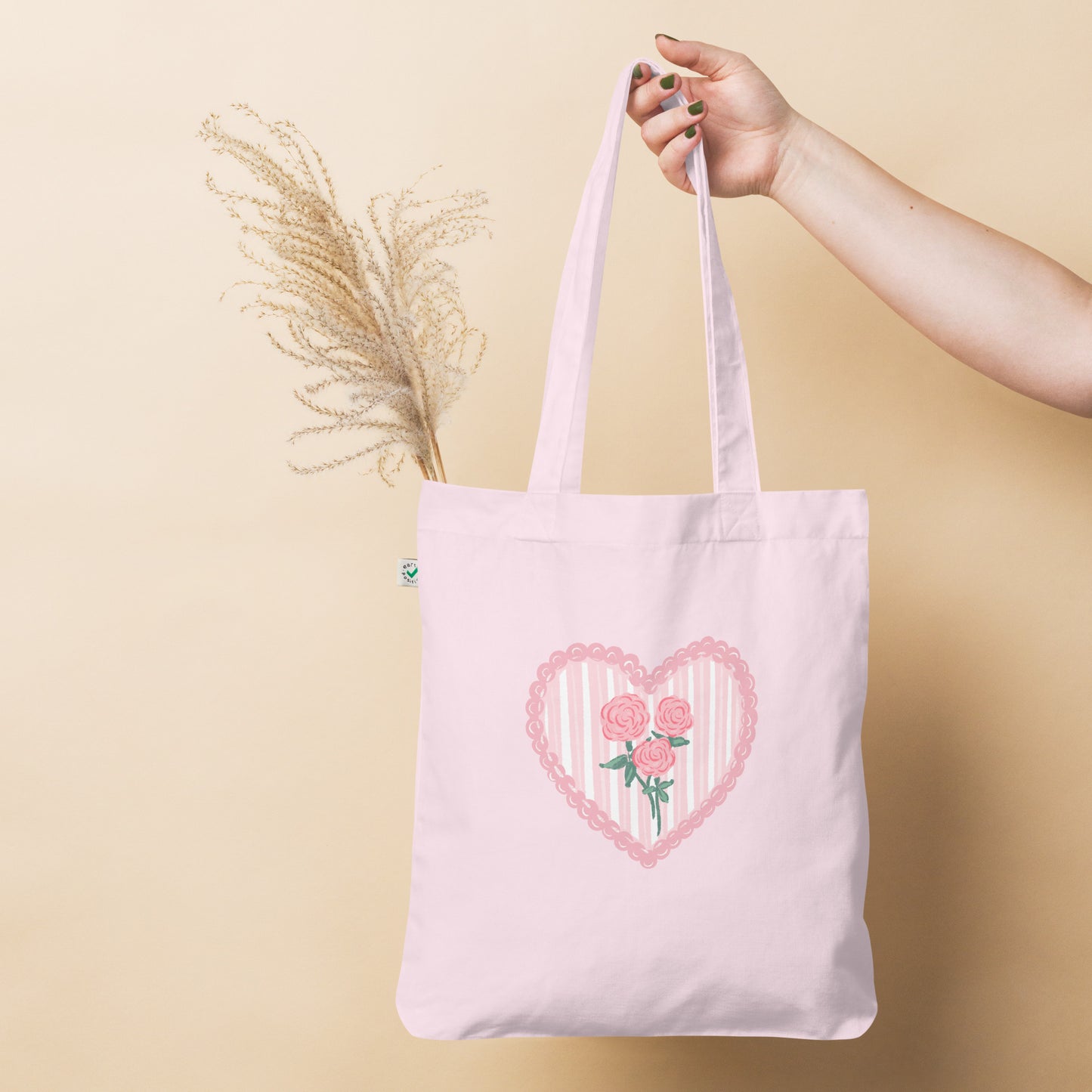 Stems & Stripes Organic Cotton Pink Tote Bag