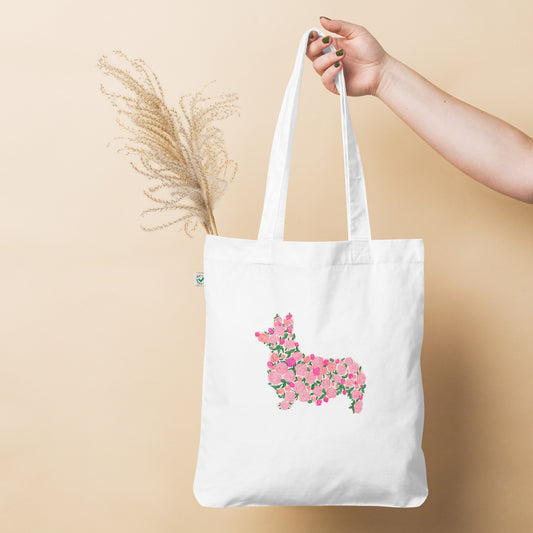 Corgi Floral Print Organic Tote Bag