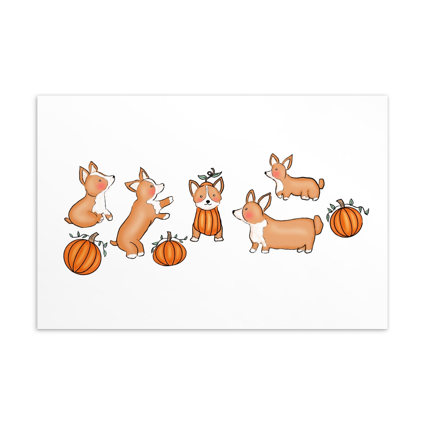 Pumpkins & Pups Corgi Postcard