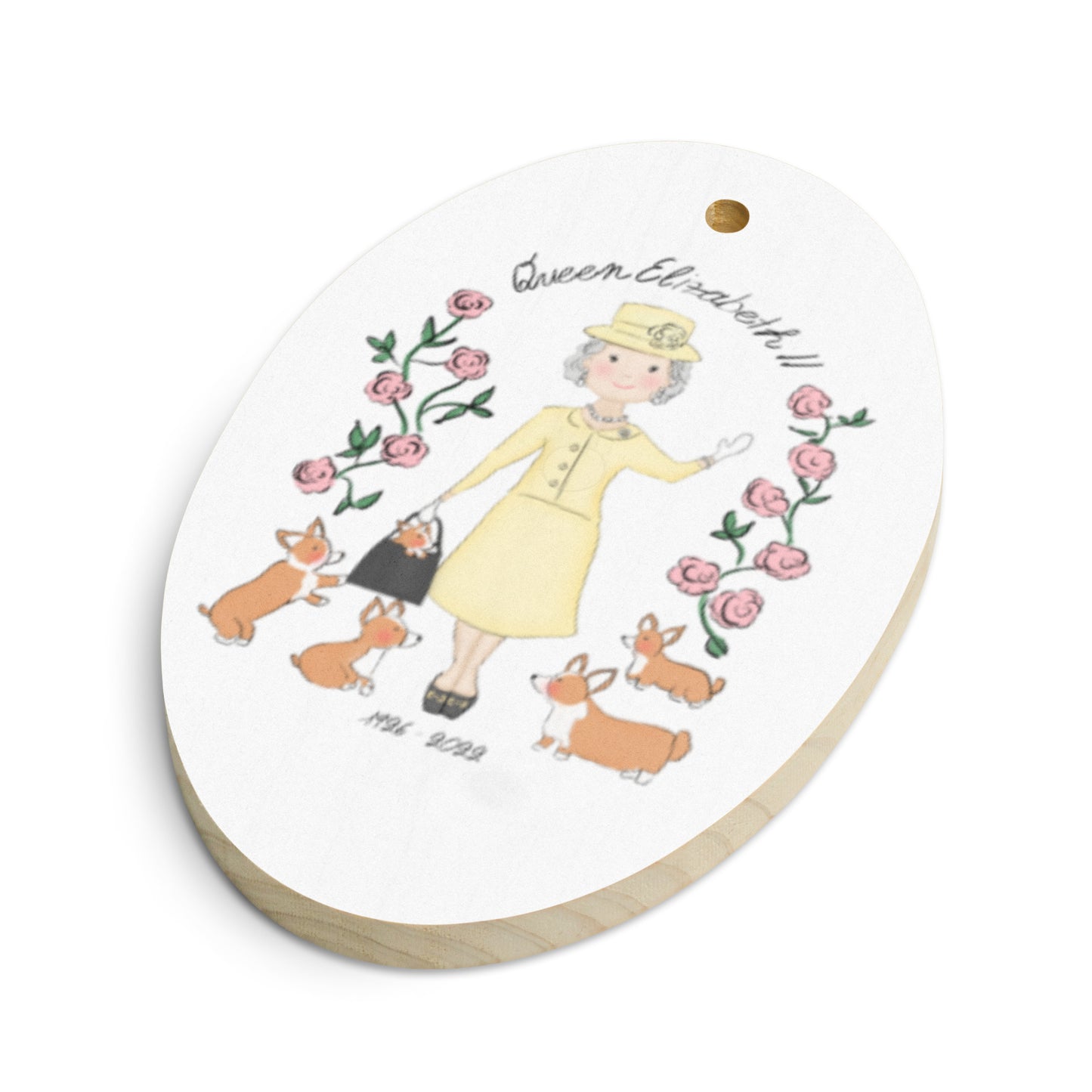 Queen Elizabeth II Tribute Rustic Wooden Ornament