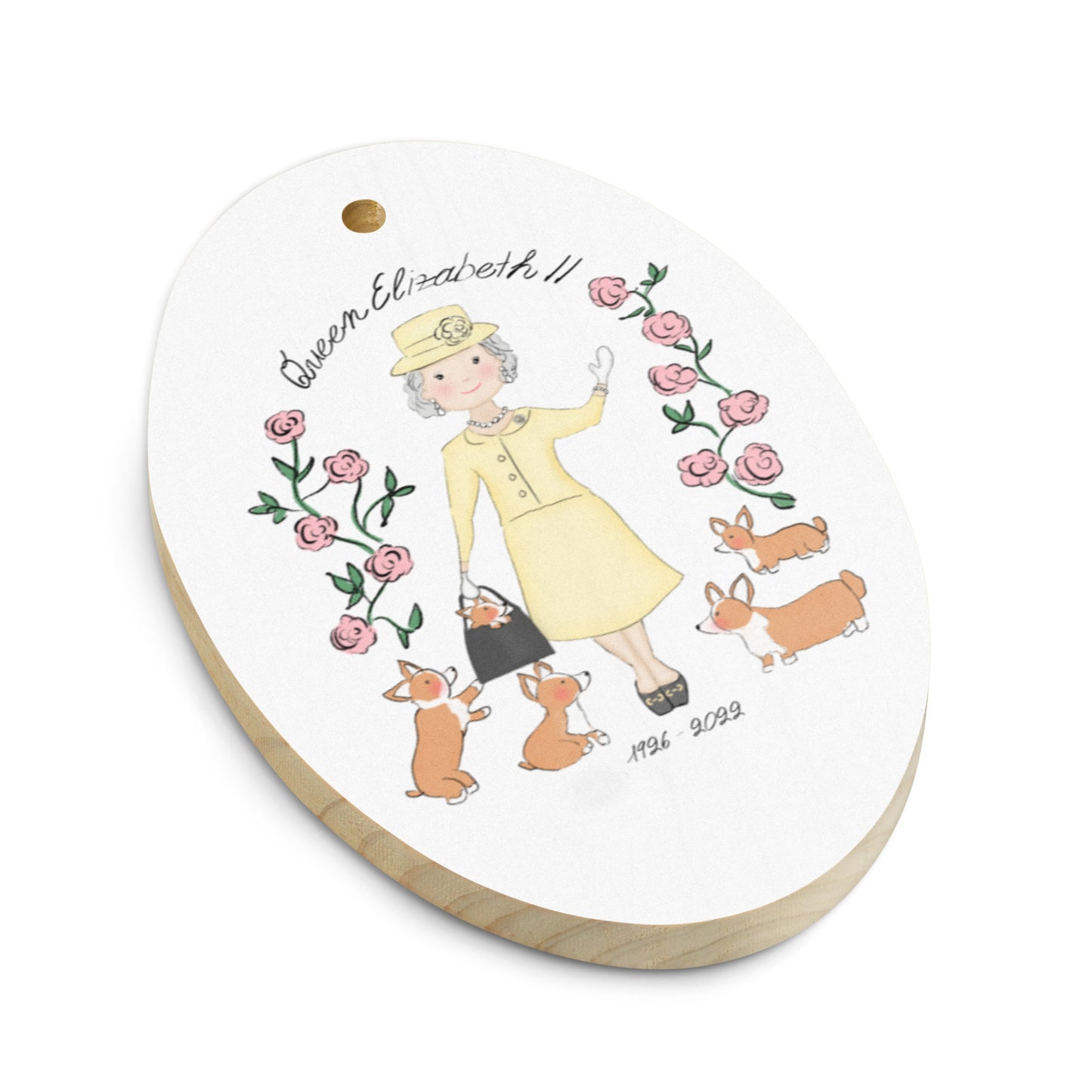 Queen Elizabeth II Tribute Rustic Wooden Ornament